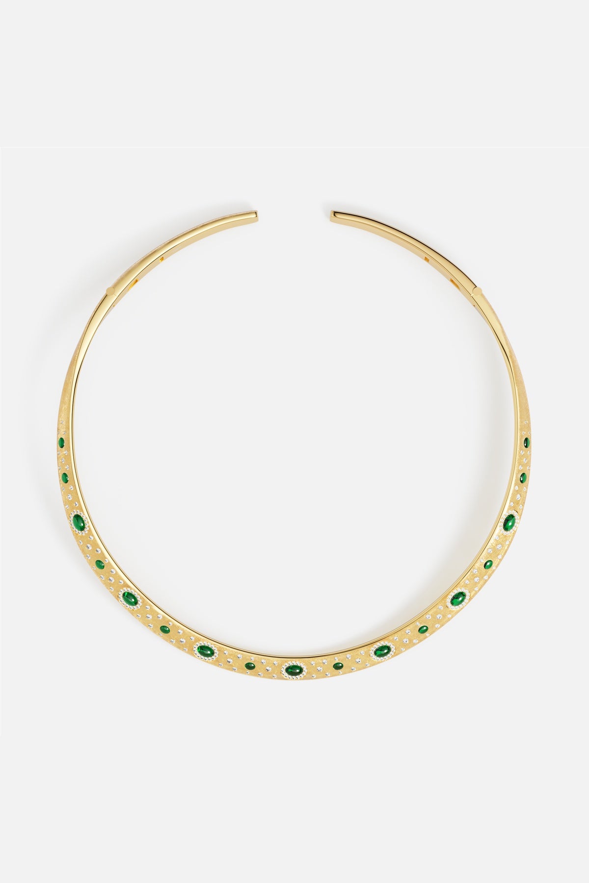 APM Choker Necklace, golden curve kissed with emerald green, quietly radiant.