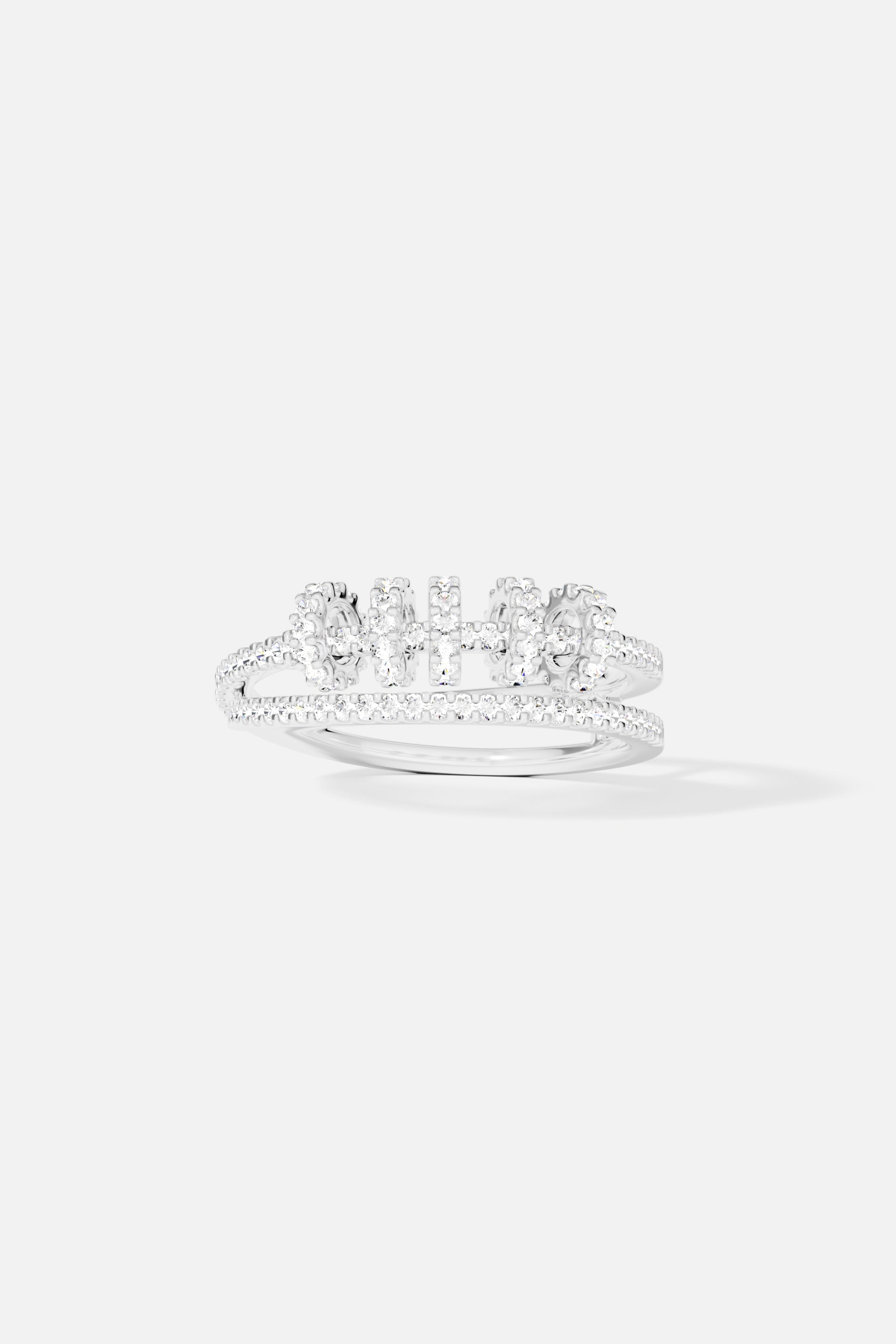 Rings APM Monaco white gold double-ring with sliding hoops and pavé diamonds.