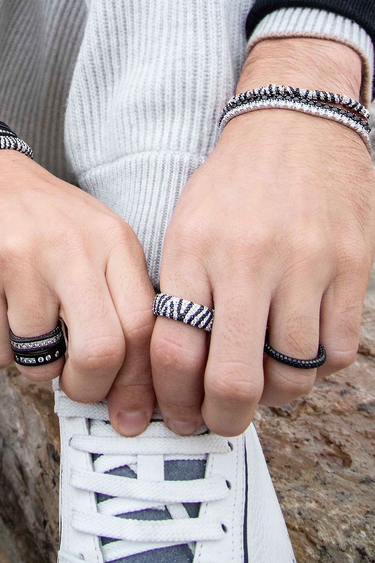 Rings APM Monaco, chunky zebra ring featuring black and white striped enamel.