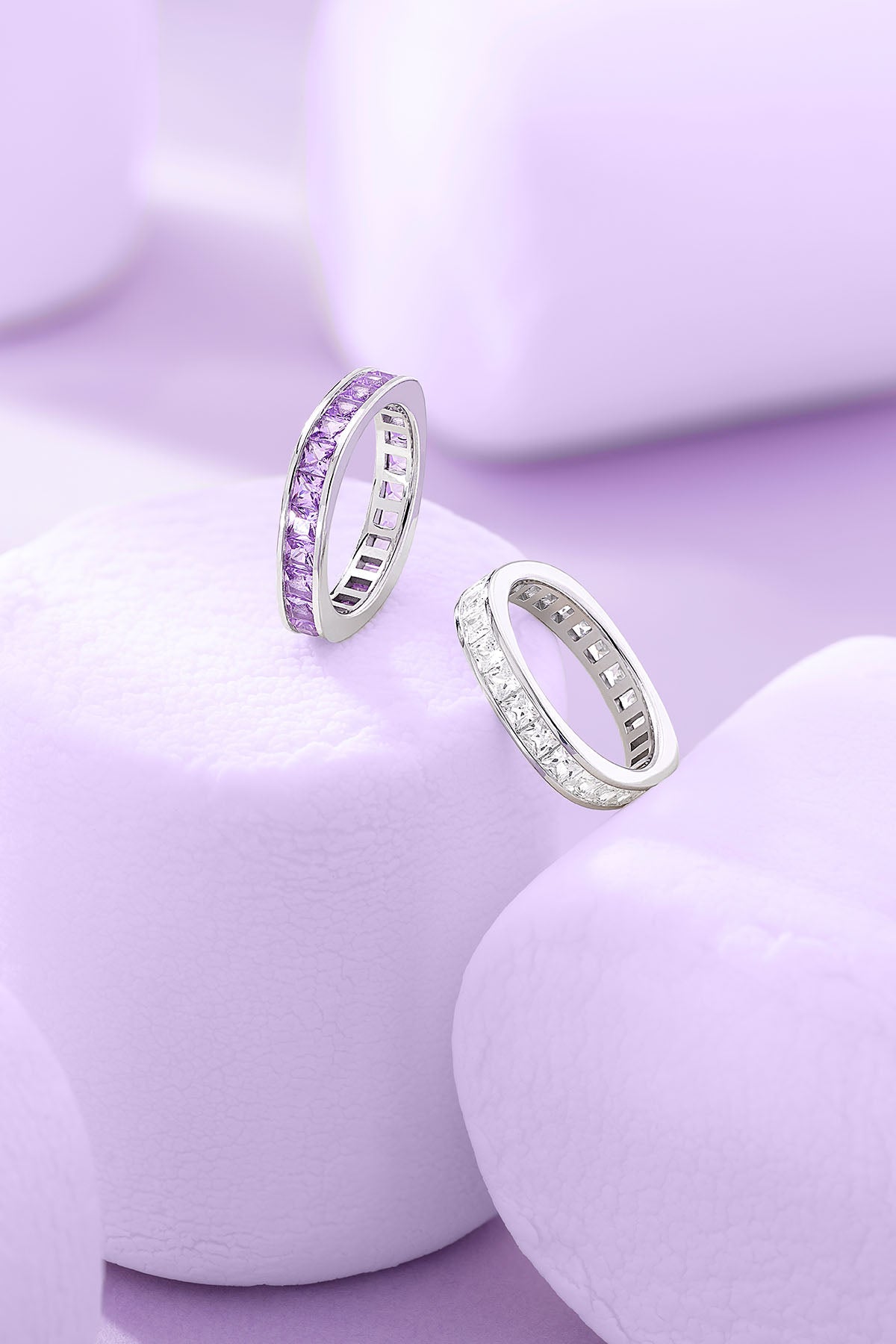 Lavande Lumière Pavé Ring on a purple background
