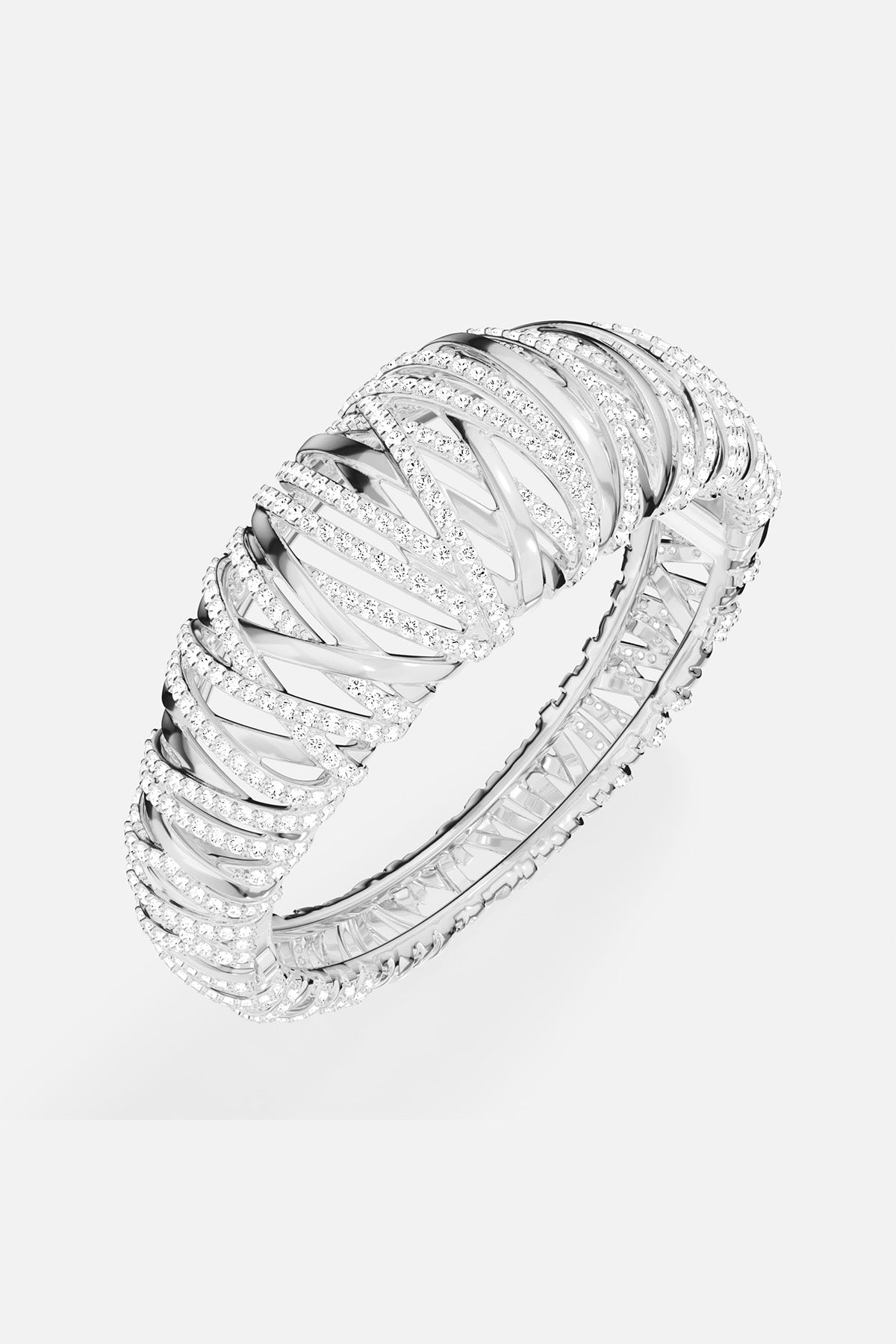 APM MONACO enlace bracelet in silver with clear white stones on a white background