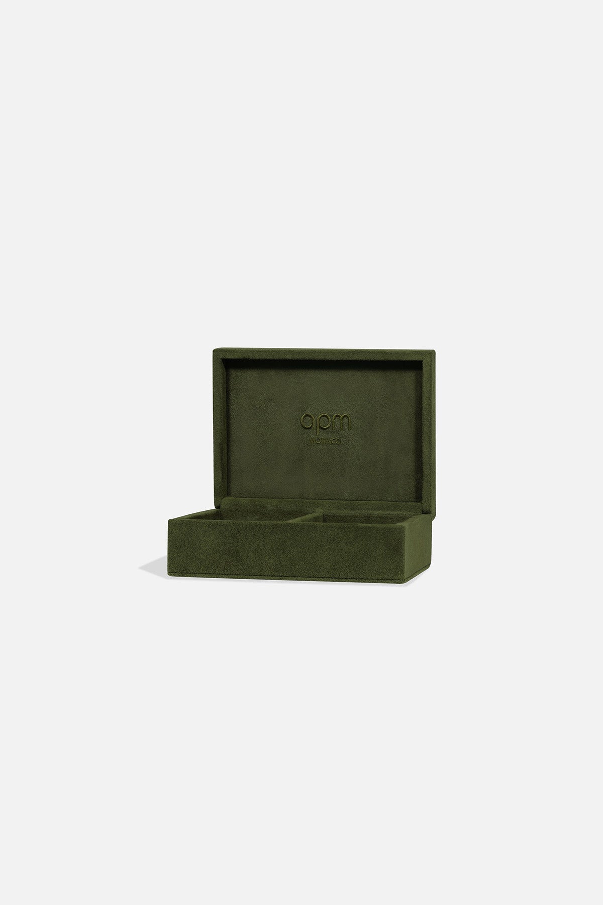 Green jewelry box on a light grey background
