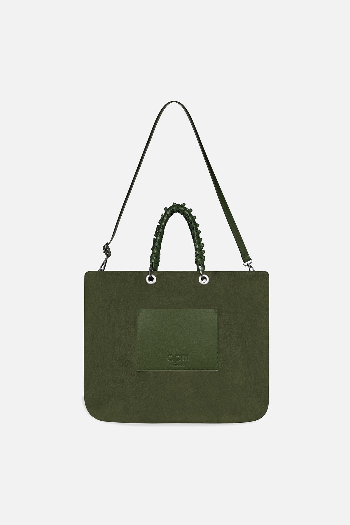 Green handbag with handle on a white background