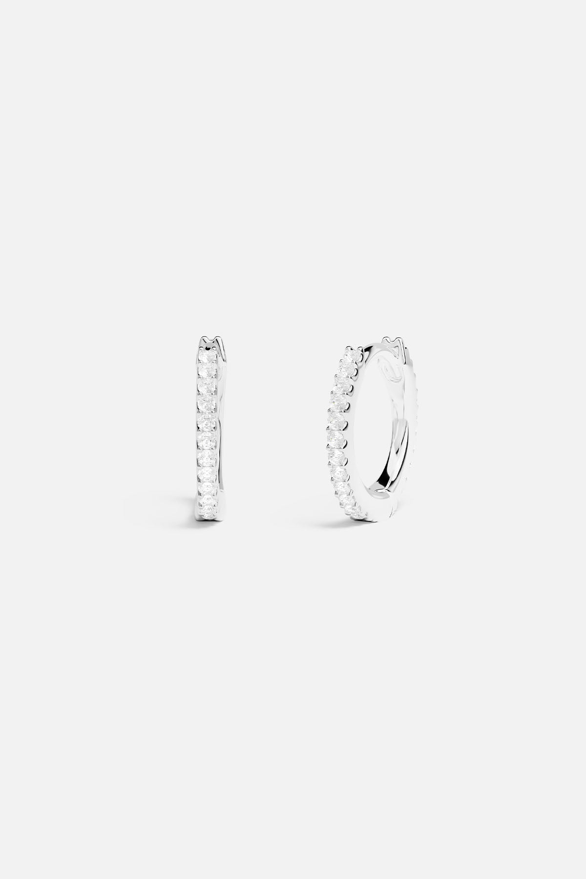 Earrings APM Monaco — pavé hoop earrings in white with diamonds, 8.5 mm diameter.