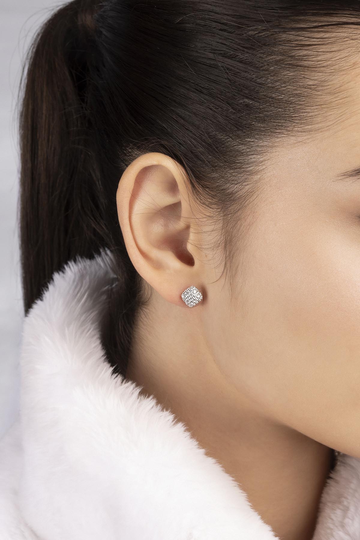 APM MONACO pave stud earring in silver worn by model