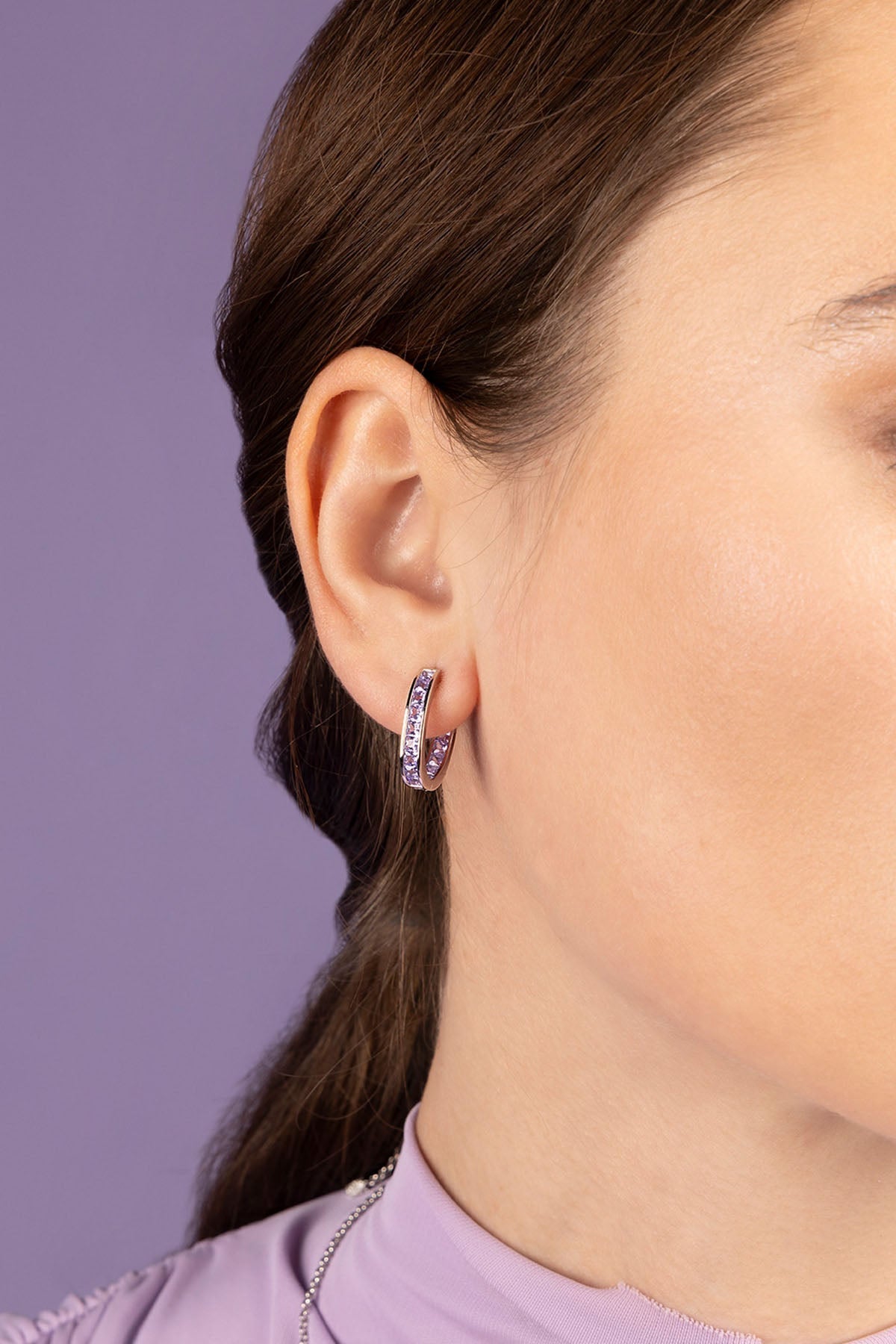 APM Monaco Lilac Lumière Pavé Hoop Earrings