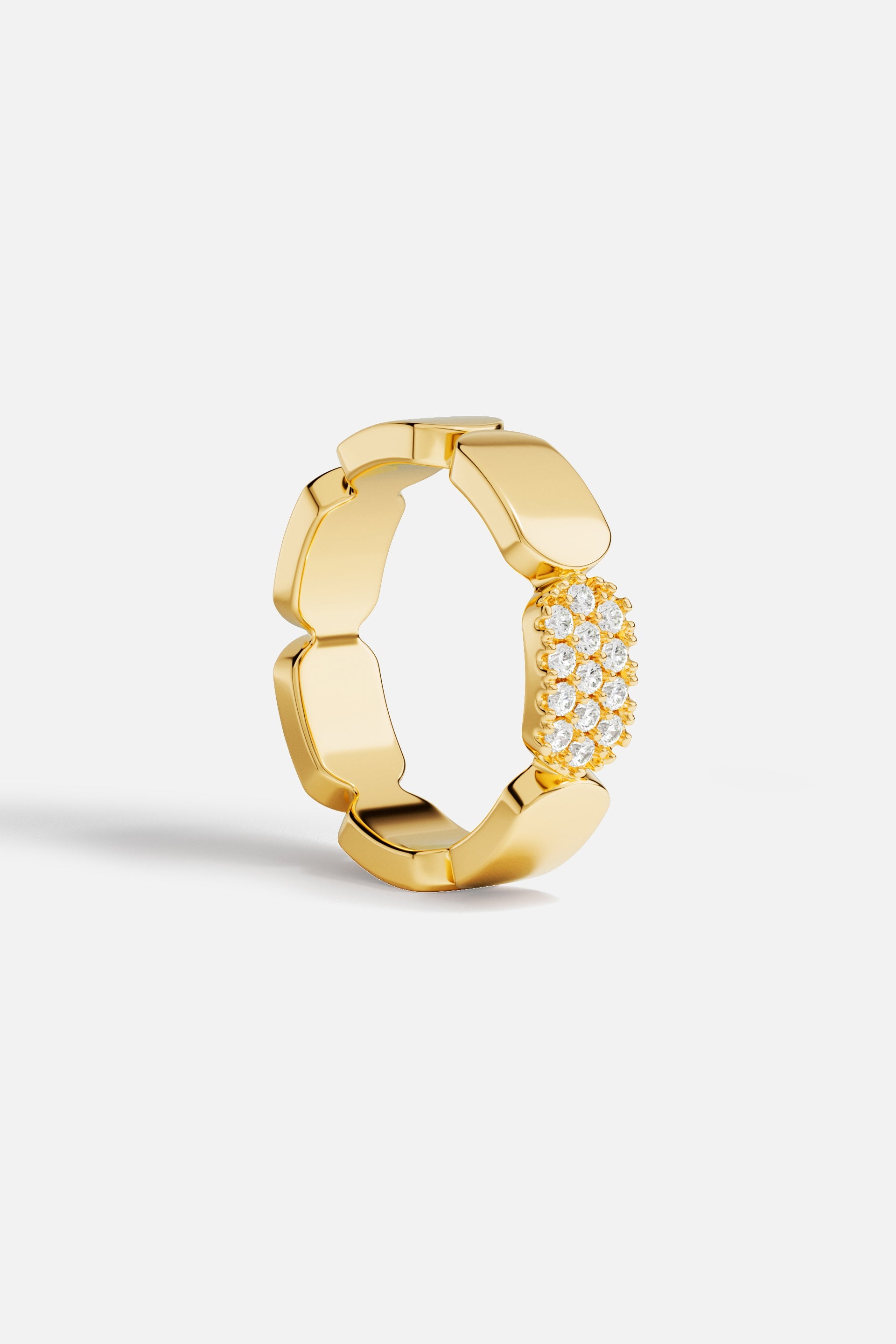 Rings APM Monaco, yellow gold dainty ring with pavé diamonds.