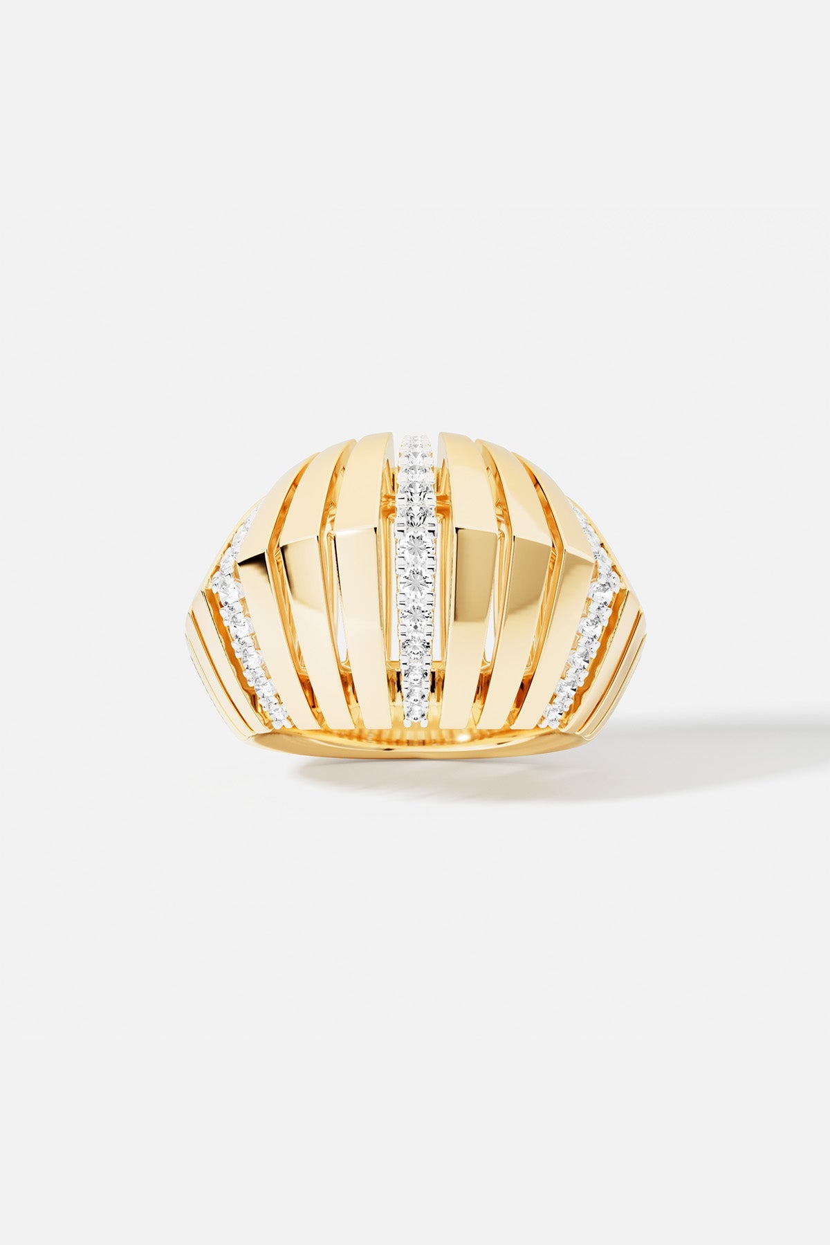 Rings APM Monaco yellow gold sunray ring with pavé diamonds.