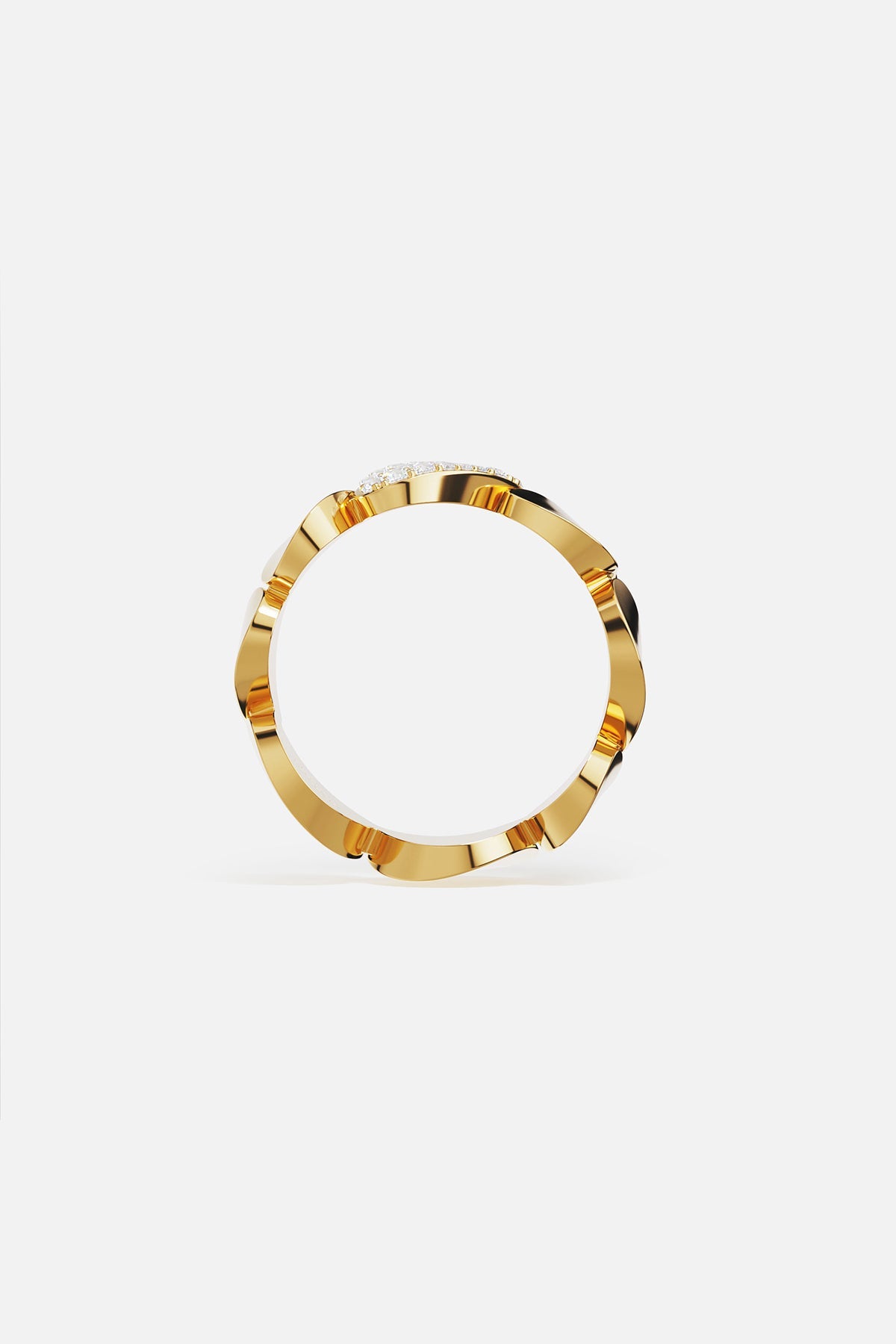 Rings APM Monaco: yellow gold ring with round and irregular segments, one segment pavé-set with white stones.