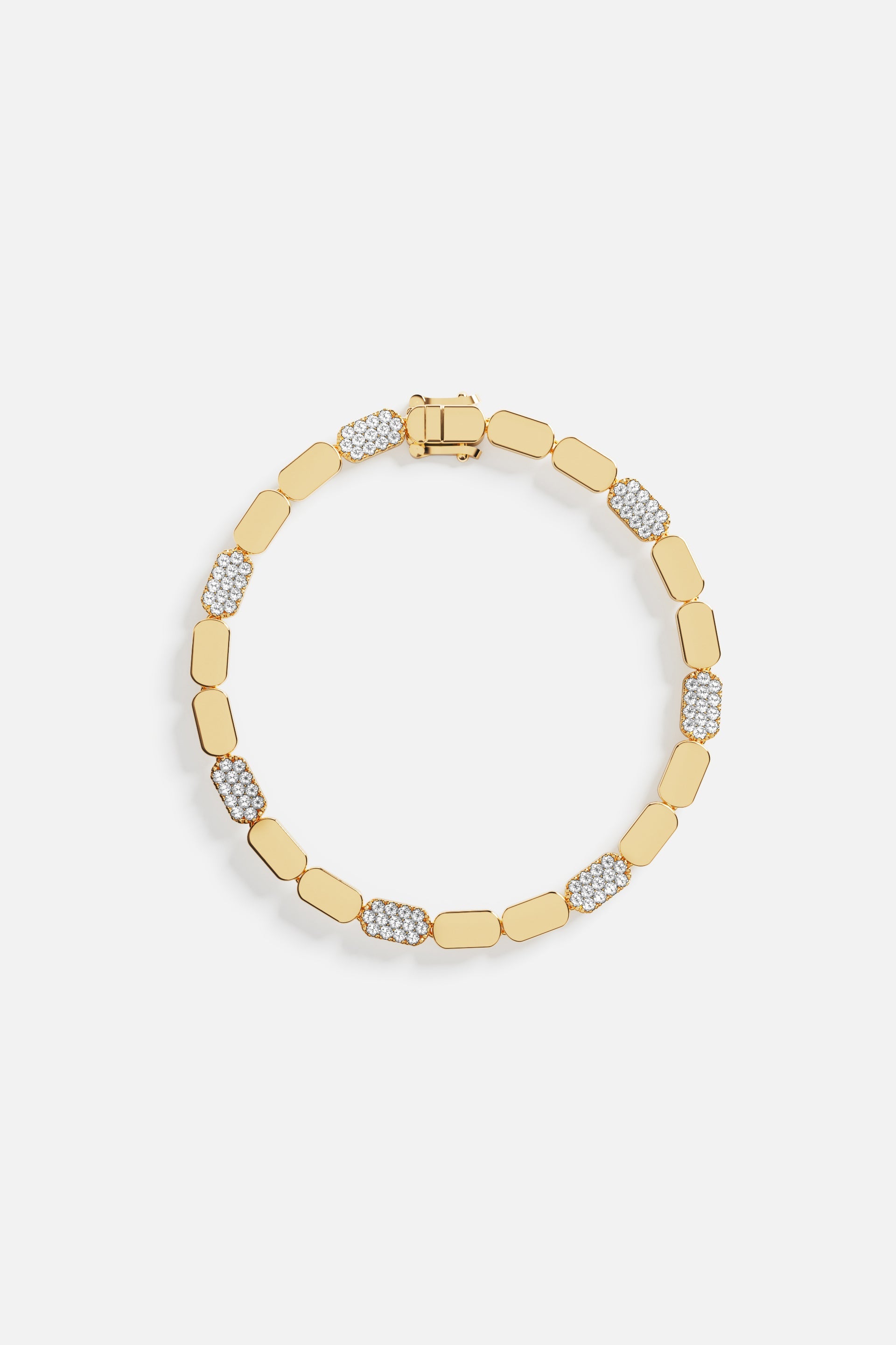 Bracelets APM Monaco: Yellow gold dainty bracelet with alternating plain and pavé diamonds rectangular links.