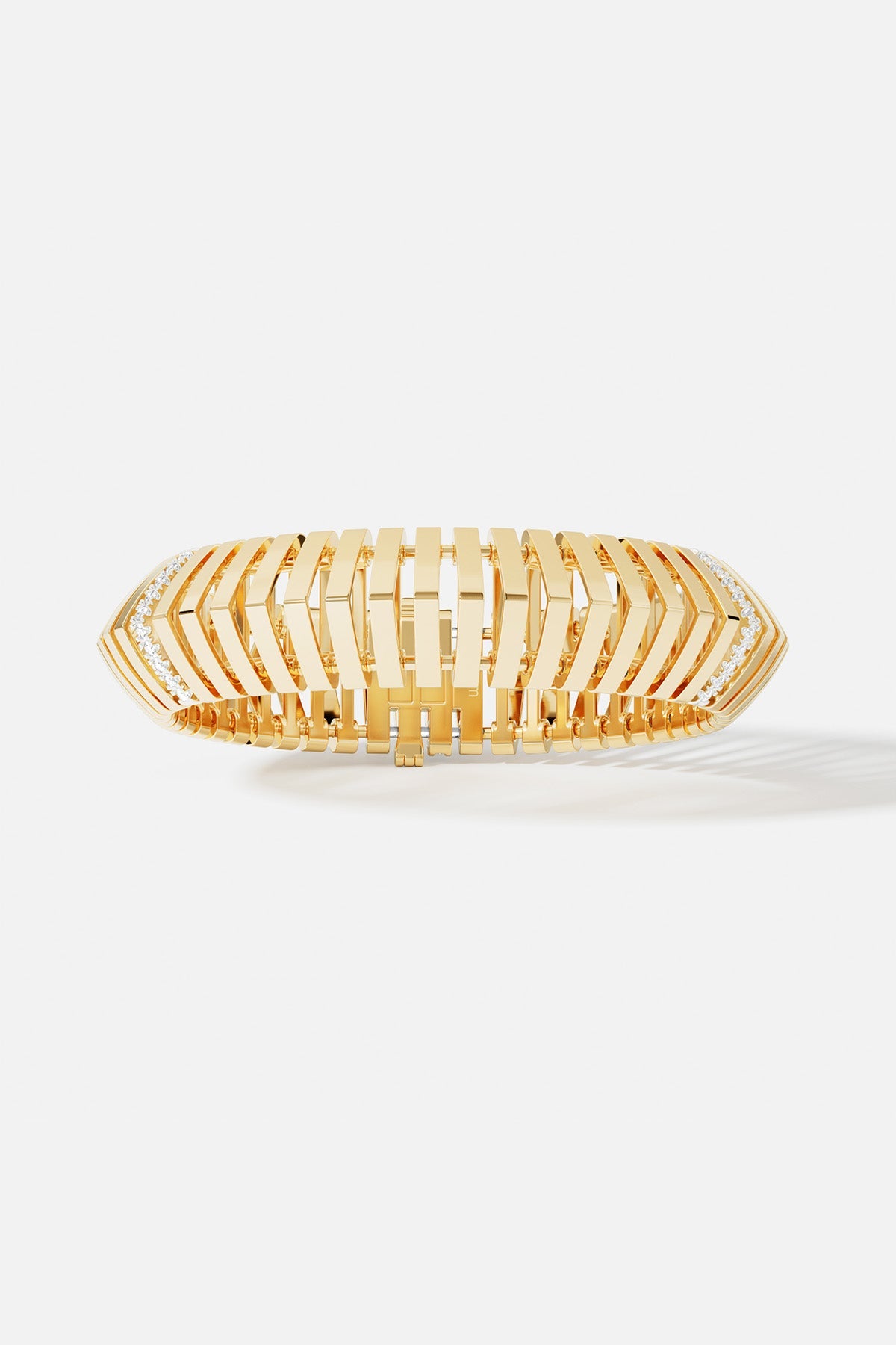 Bracelet APM Monaco, yellow gold sunray pavé diamond design.