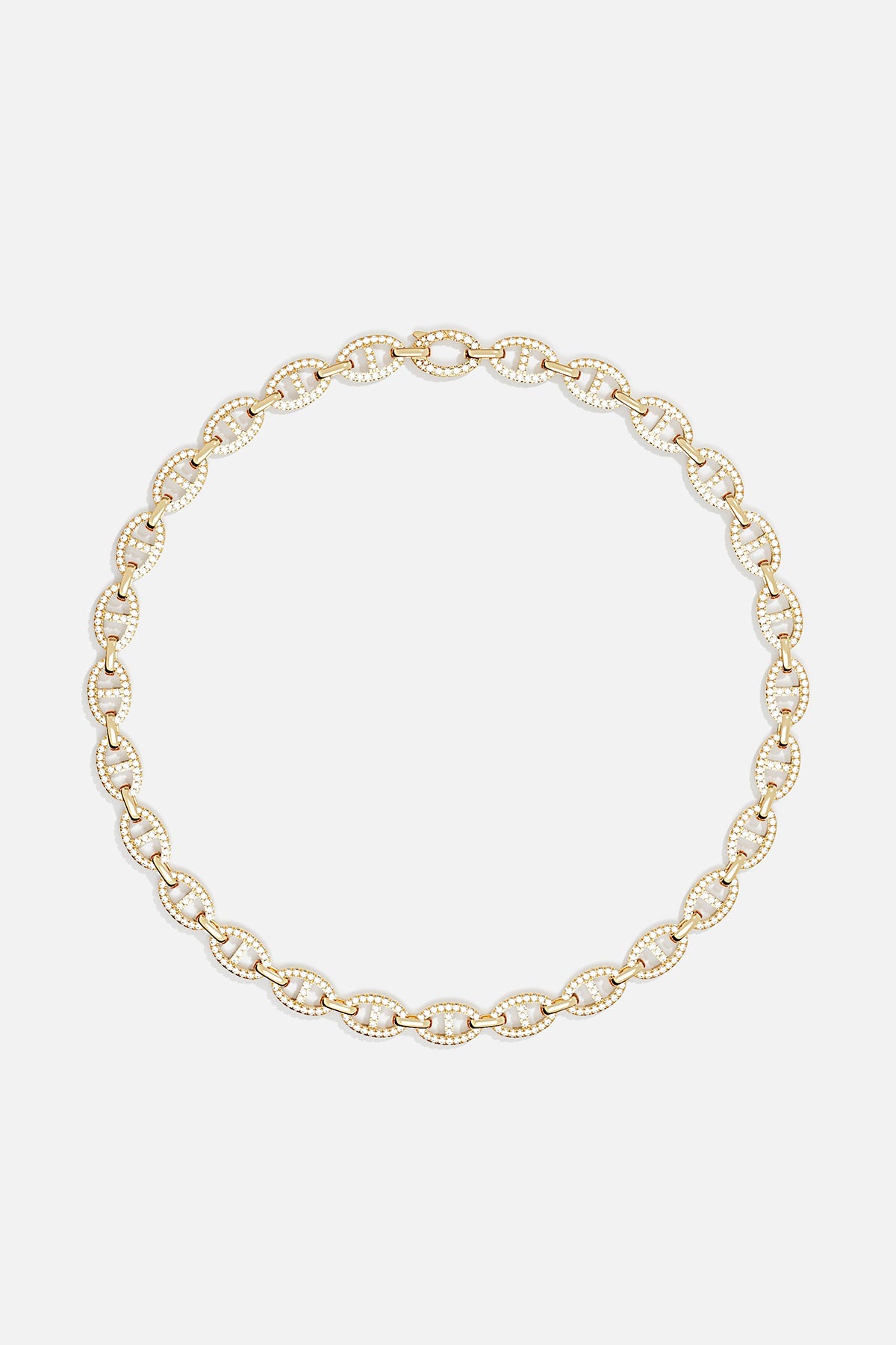 Necklaces APM Monaco yellow gold maille marine chain with pavé diamonds around each link.