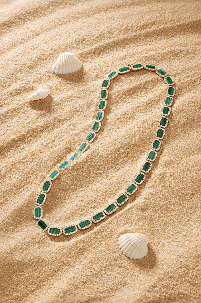 Necklaces APM Monaco malachite and diamond choker with green malachite stones and pavé diamonds.