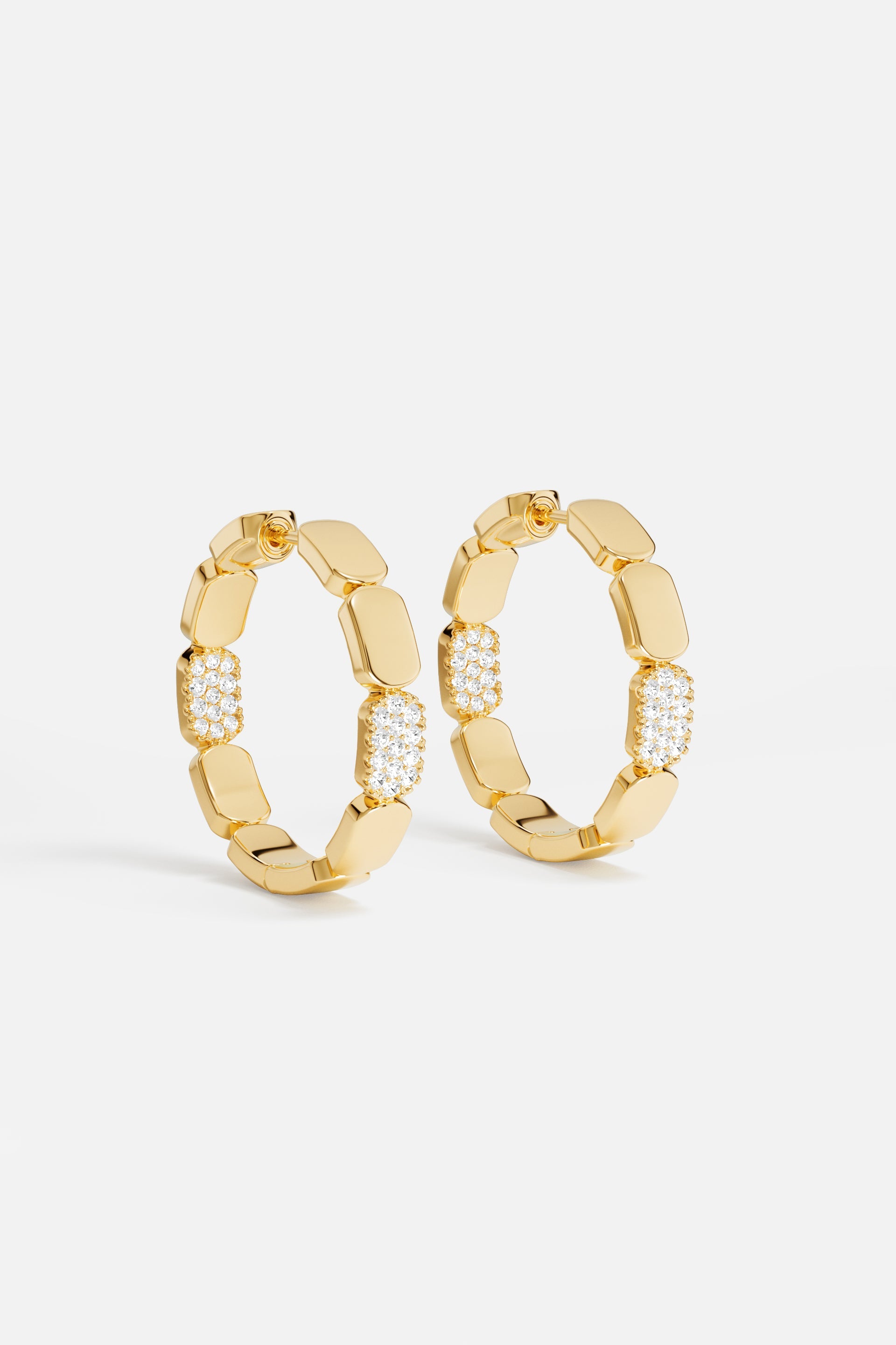 Earrings APM Monaco yellow gold block hoop earrings with pavé diamonds