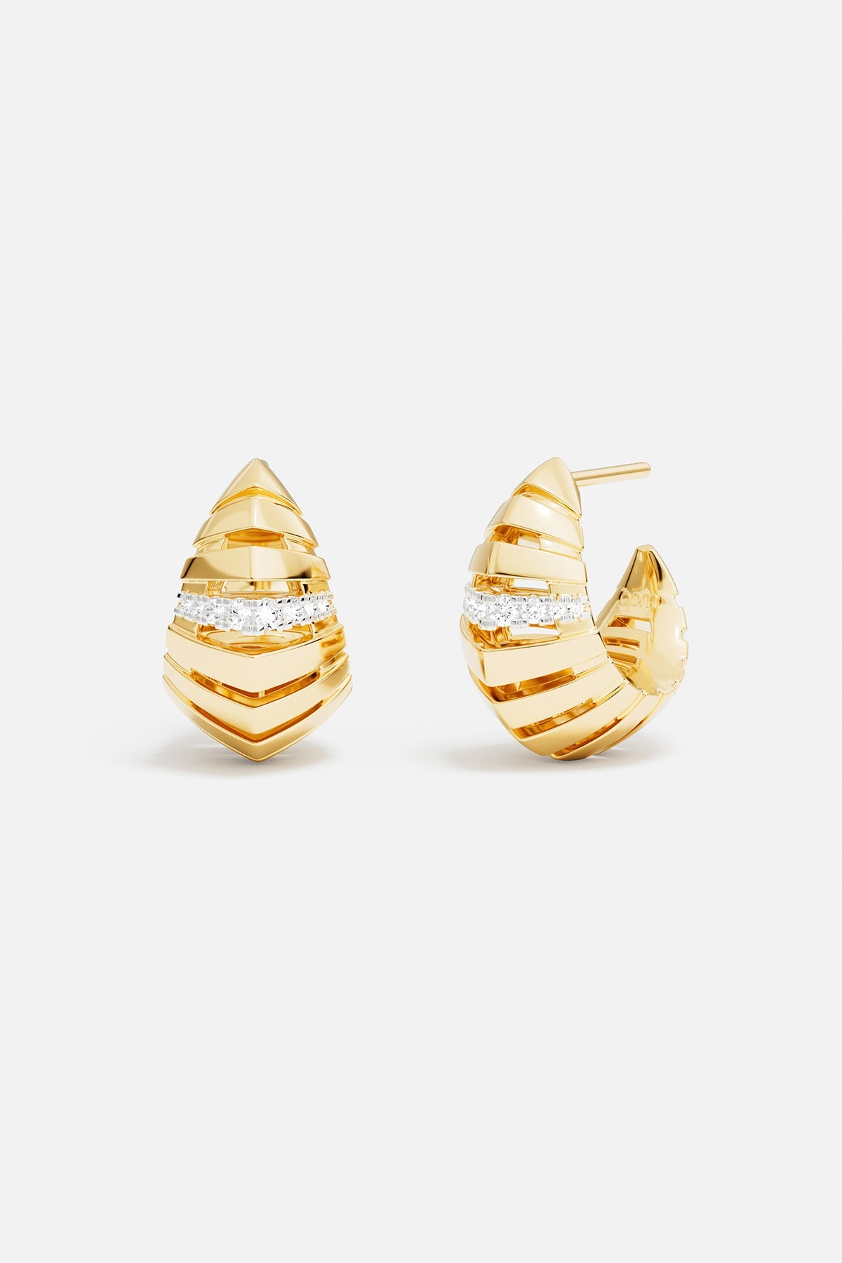 Earrings APM Monaco: yellow gold-plated diamond hoop earrings with horizontal line detailing.