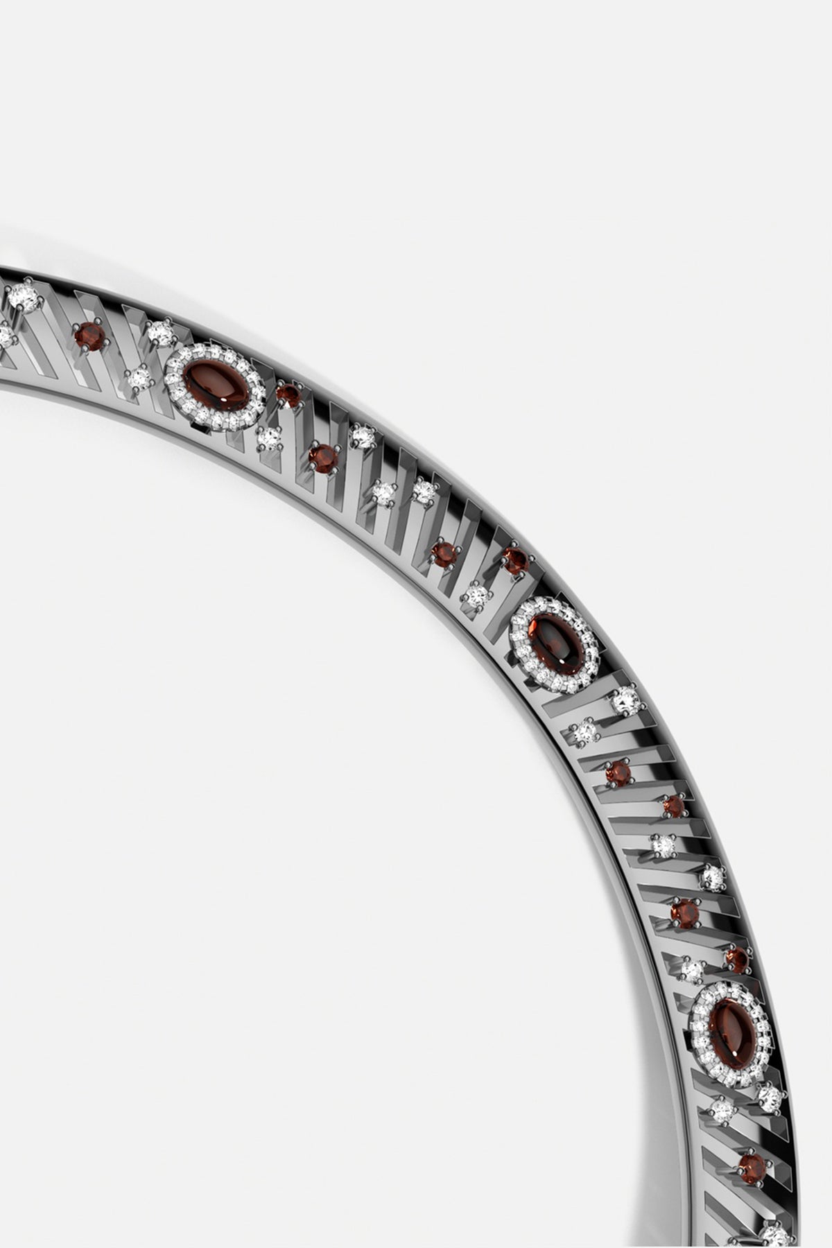 APM Morse Bracelet in rhodium finish, glowing with deep red and crystal accents.