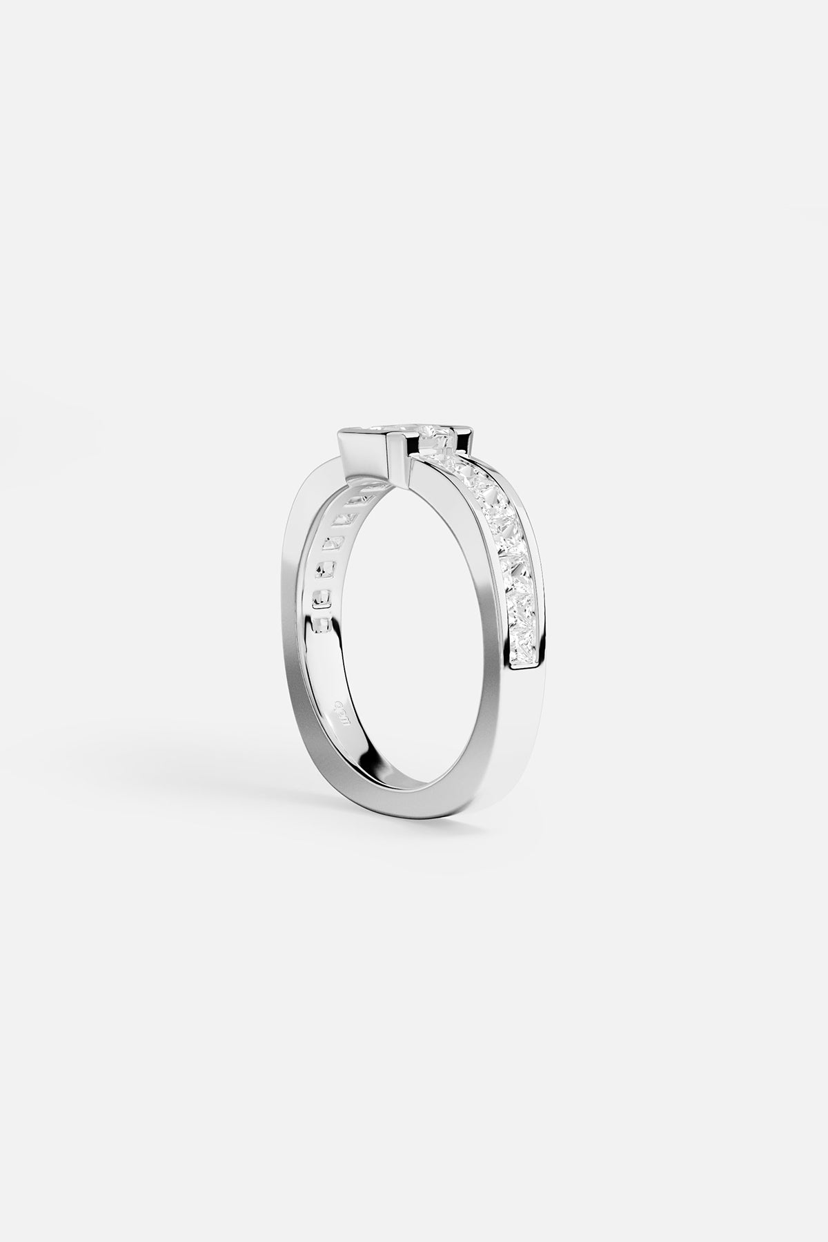 APM Ring in rhodium finish, sleek architectural lines meet quiet modern brilliance.