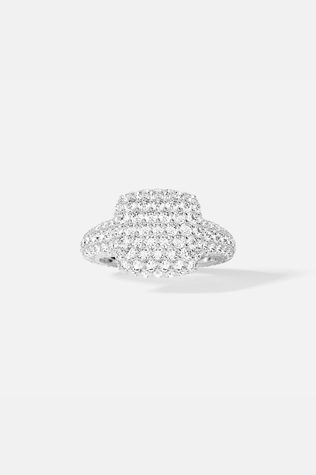 APM MONACO silver ring with clear white stones on a white background