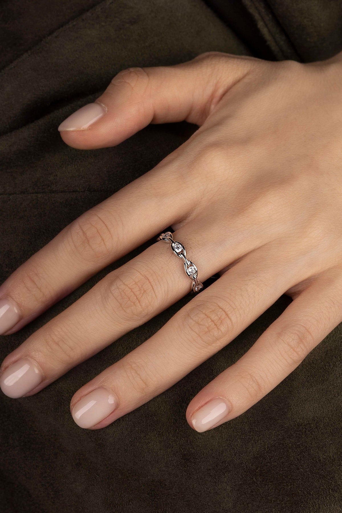 APM MONACO Pavé Chain Ring in Silver-tone