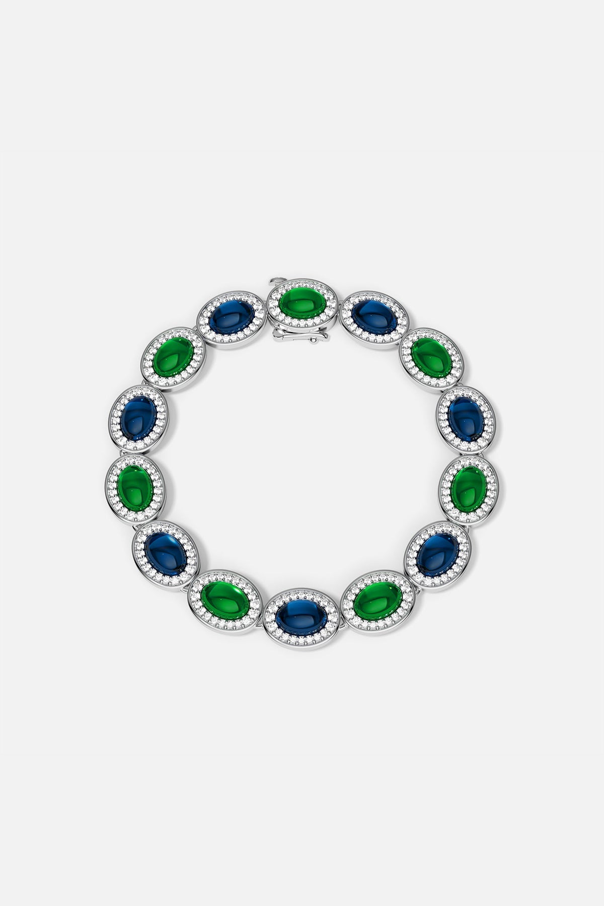 Bracelet with green and blue stones on a white background