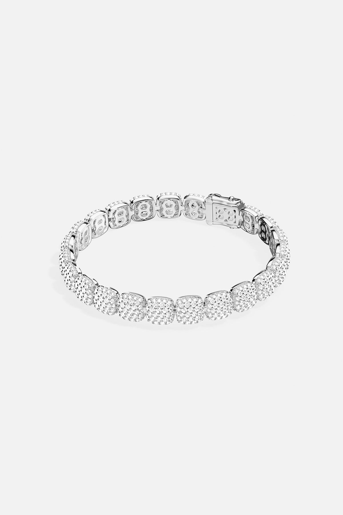 APM MONACO pave bracelet in silver with full small white stones on a light gray background