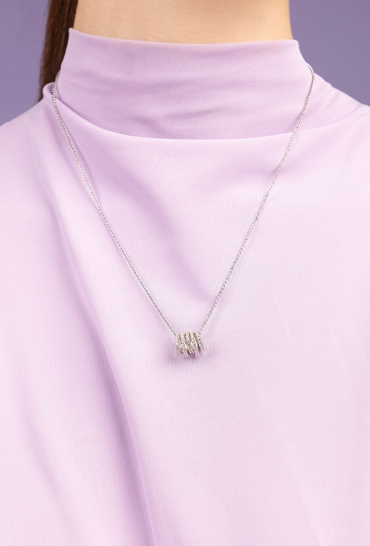 APM MONACO Silver-tone necklace with hoop adjustable design worn on model