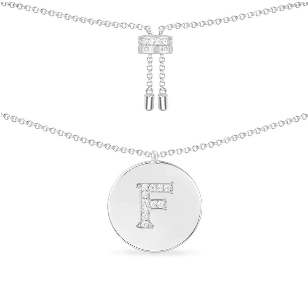Necklaces APM Monaco: White chain necklace with a round pendant featuring a pavé-diamond letter F.