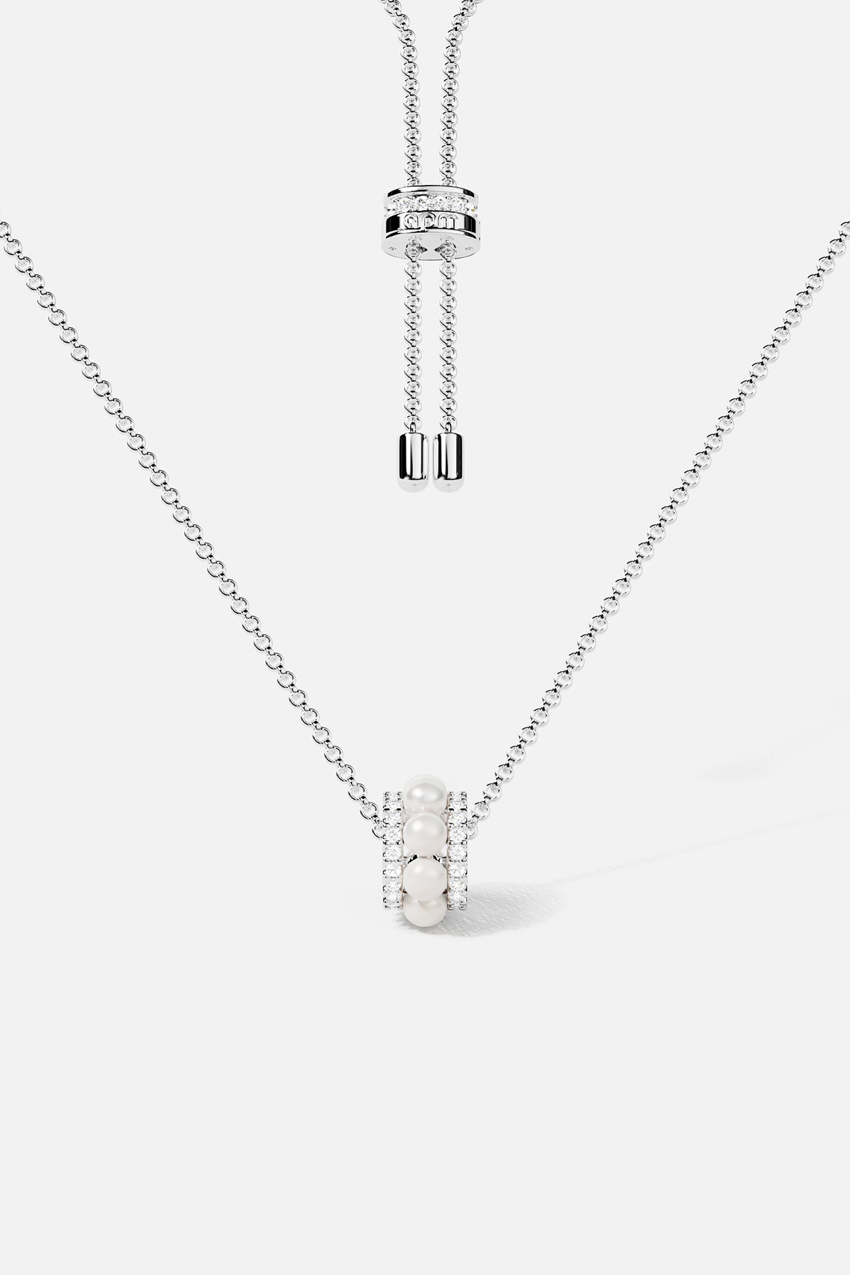 Necklaces APM Monaco: white pavé double-hoop necklace with pearls, adjustable length.