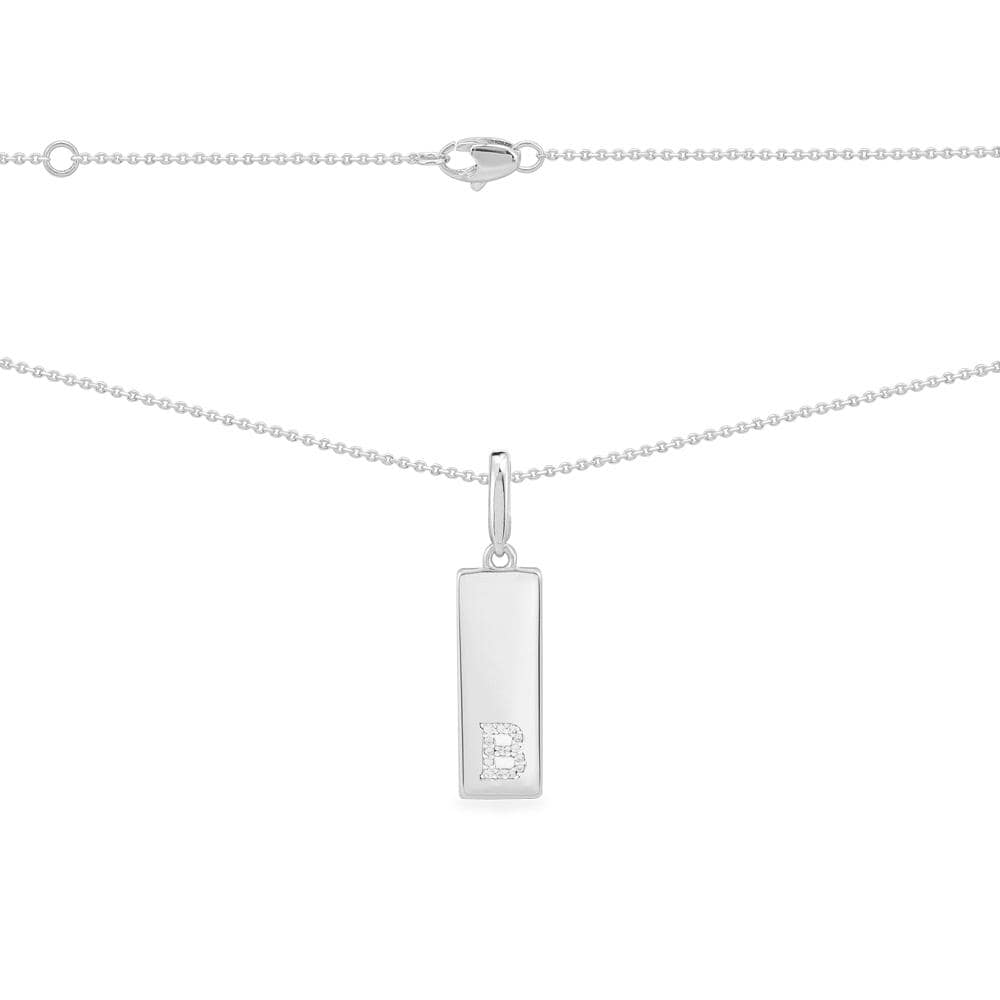 Necklaces APM Monaco, white-tone silver bead chain with a pavé B initial pendant; a delicate bar-style necklace featuring a B formed from small stones.