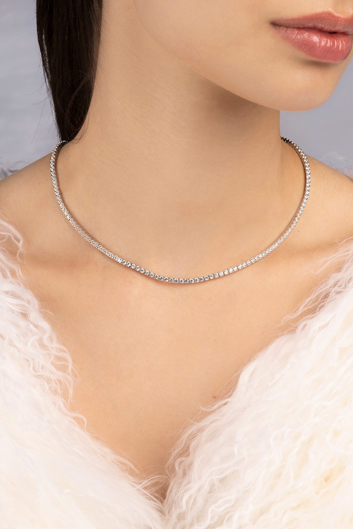 APM MONACO pave choker in silver worn on model