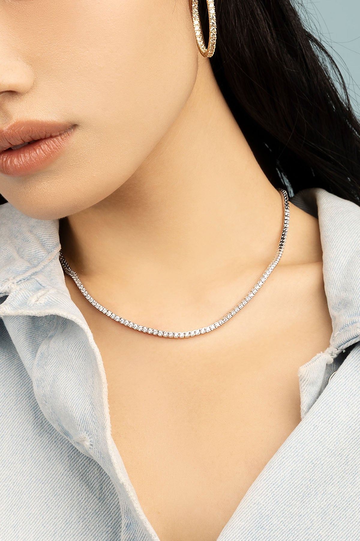 Necklaces APM Monaco pavé choker in silver-tone with clear crystals.