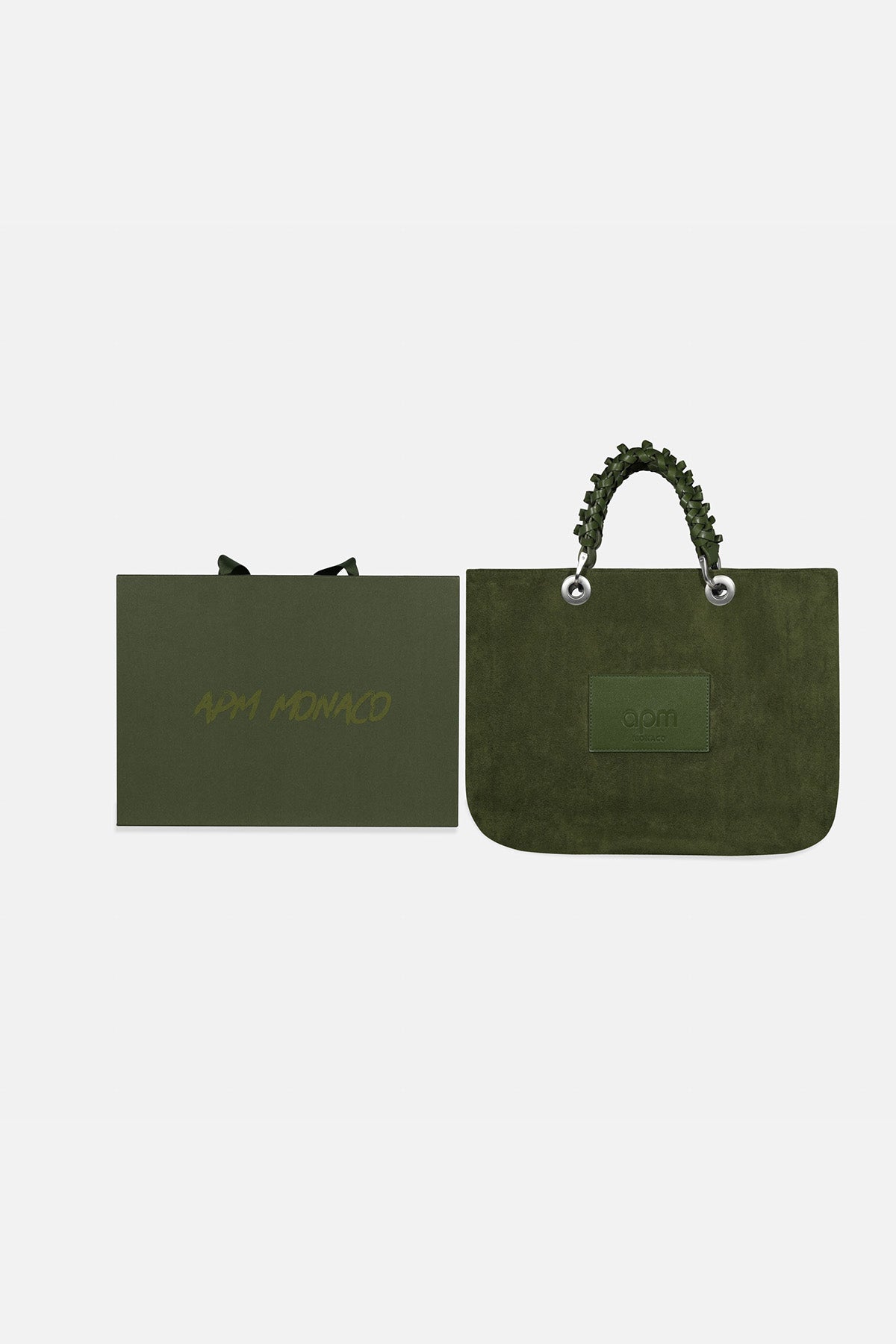 Green textured tote bag on a white background