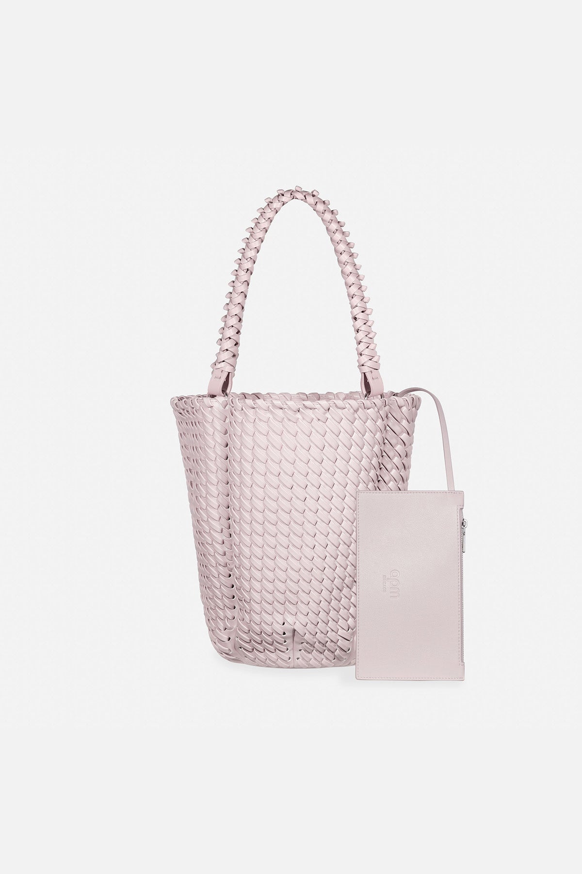 APM MONACO lavande bucket handbag on a white background