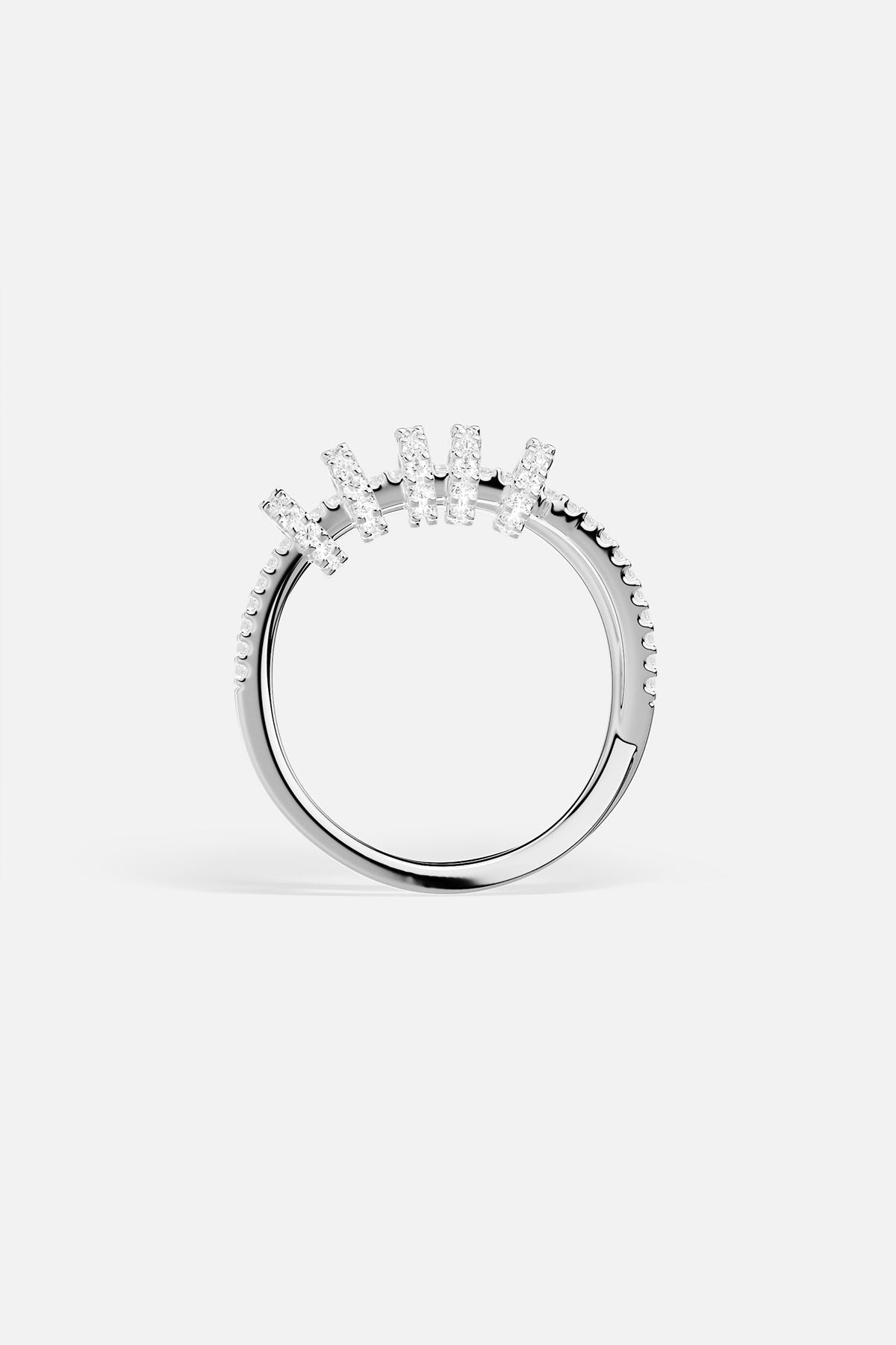 APM Monaco white gold double-ring with sliding hoops and pavé stones.