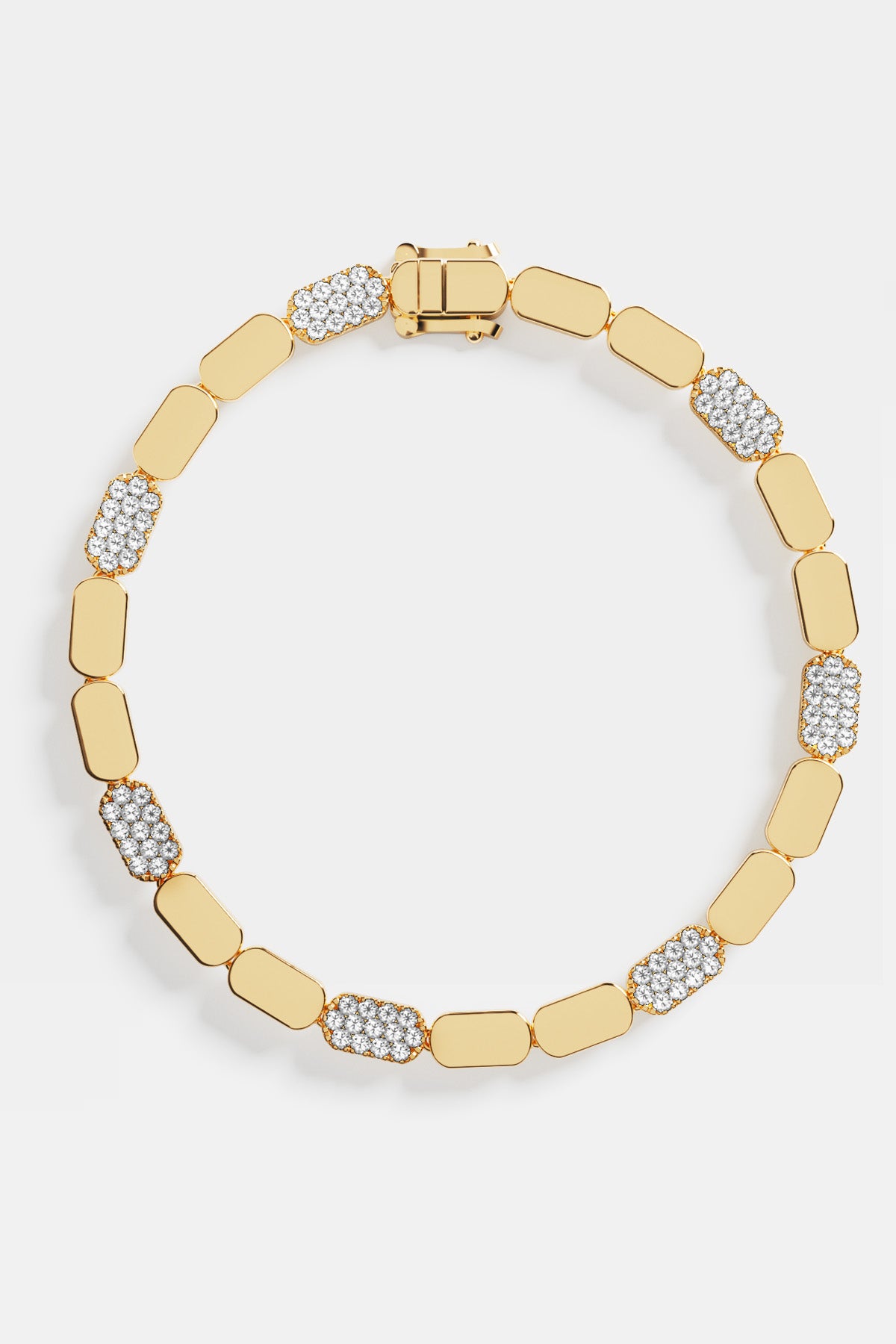 Bracelets APM Monaco: Yellow gold dainty bracelet with alternating plain and white cubic zirconia rectangular links.