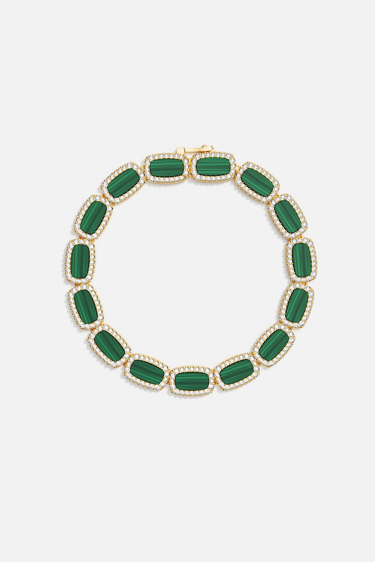 Bracelets APM Monaco, malachite stone bracelet featuring green rectangular stones set in gold with diamond pavé accents.