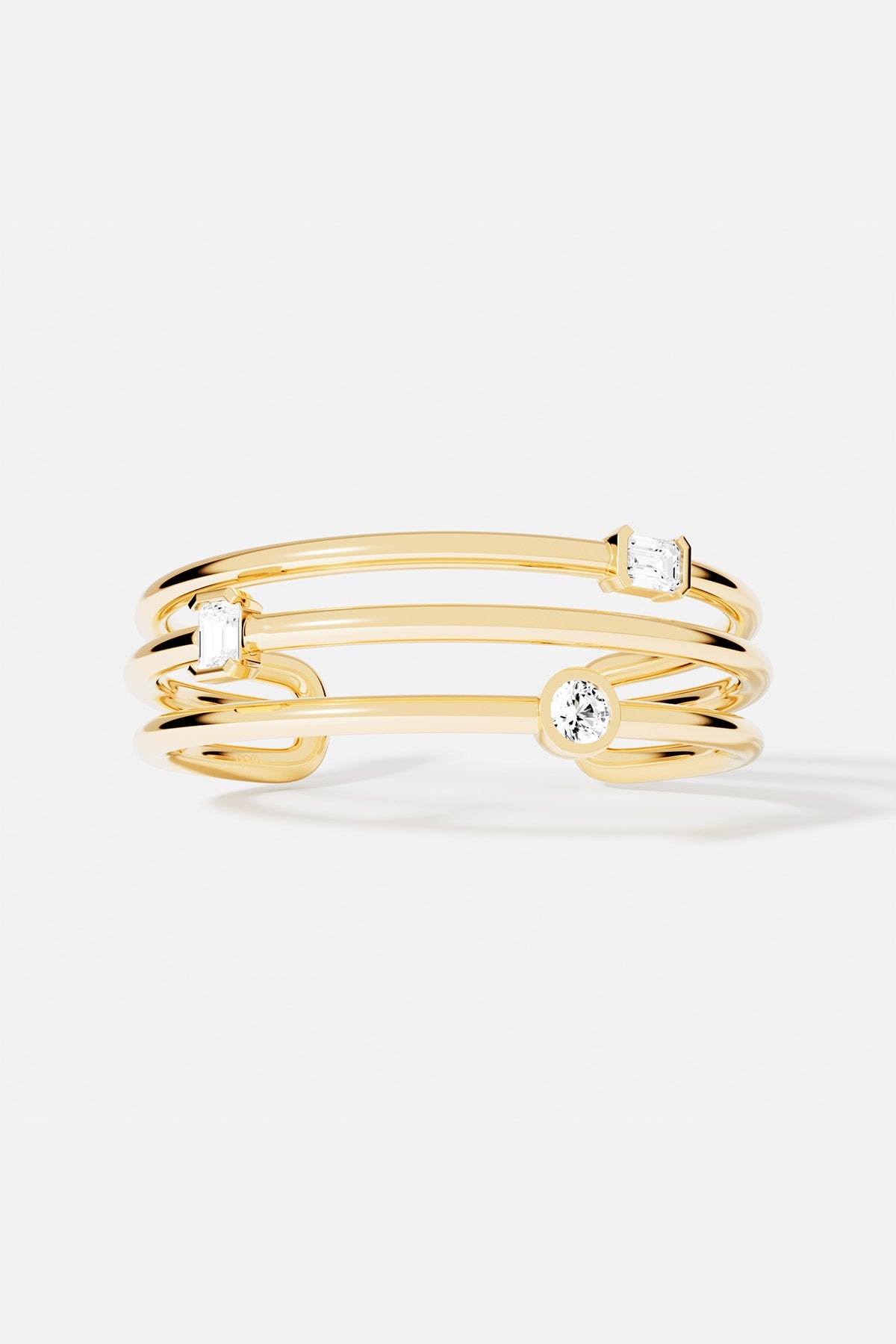 Bracelets APM Monaco, yellow gold, triple-layer cuff with pavé crystals.