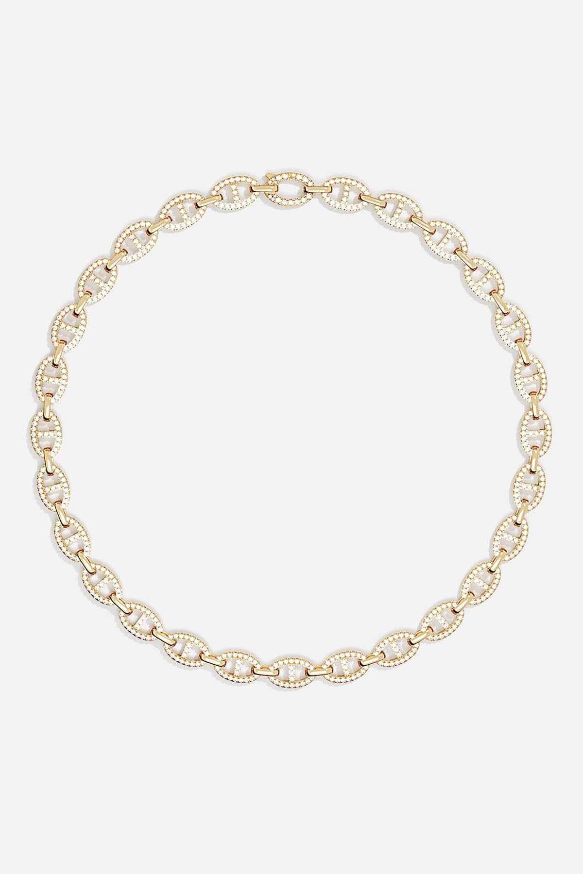 Necklaces APM Monaco yellow gold maille marine chain with pavé diamonds around each link.