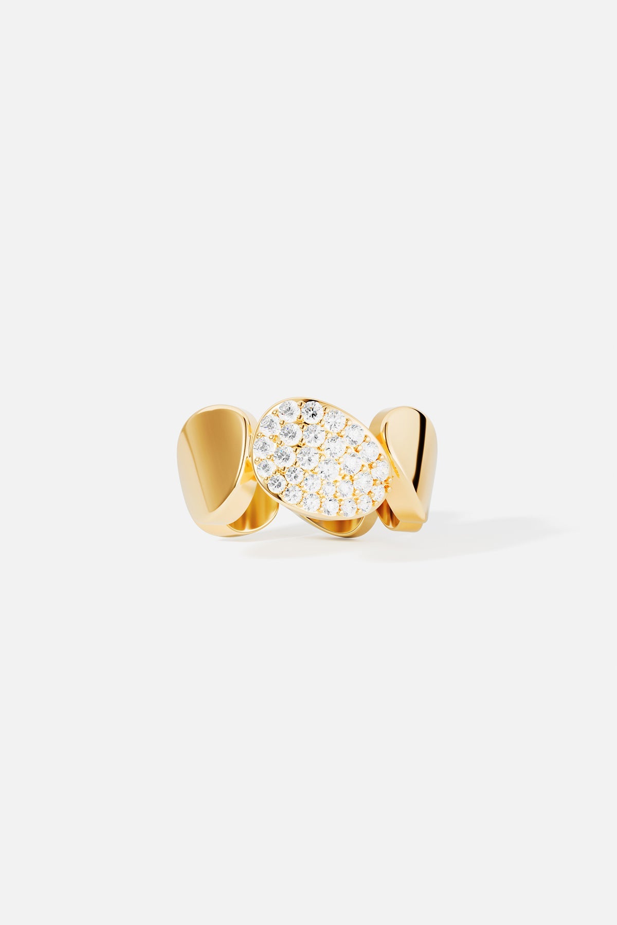 Earrings APM Monaco in yellow gold tone, galet ear cuff with teardrop motifs and pavé rhinestones.
