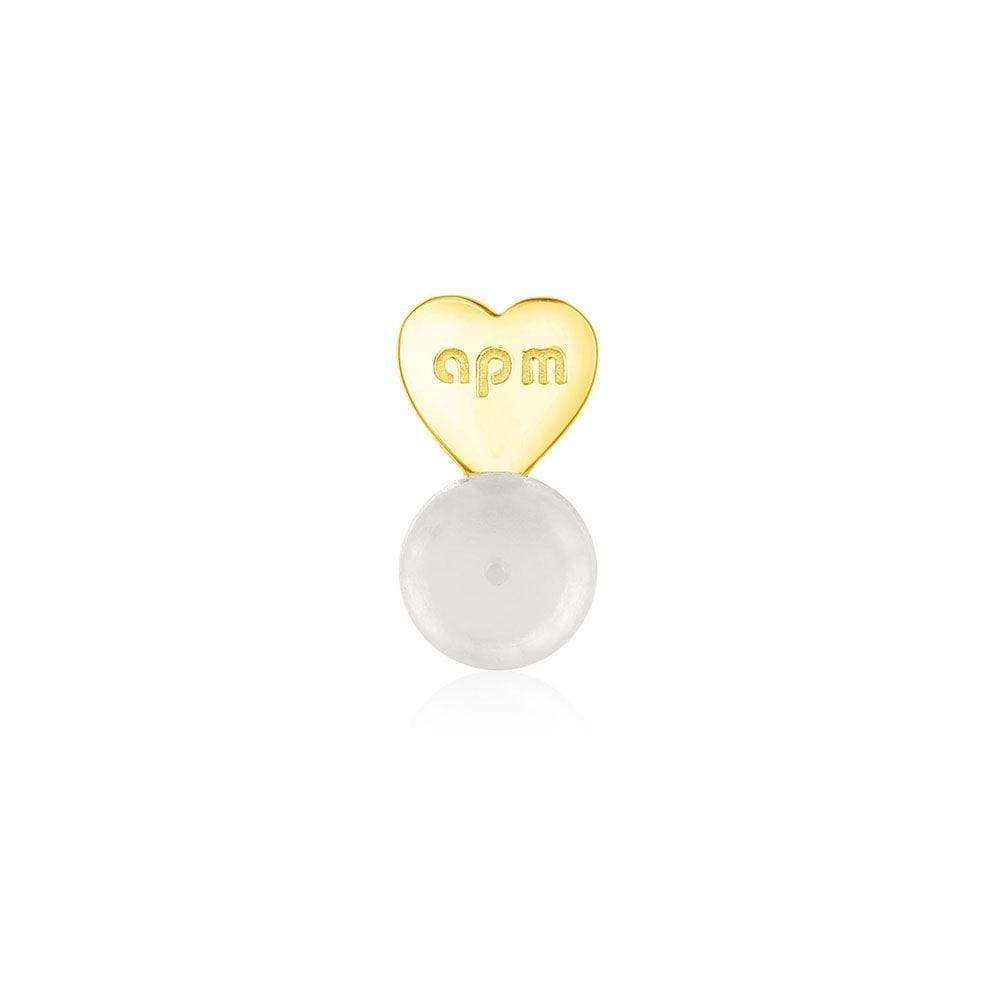 Earrings APM Monaco – stud earring with a gold-tone heart featuring the APM letters and a white mother-of-pearl disc.