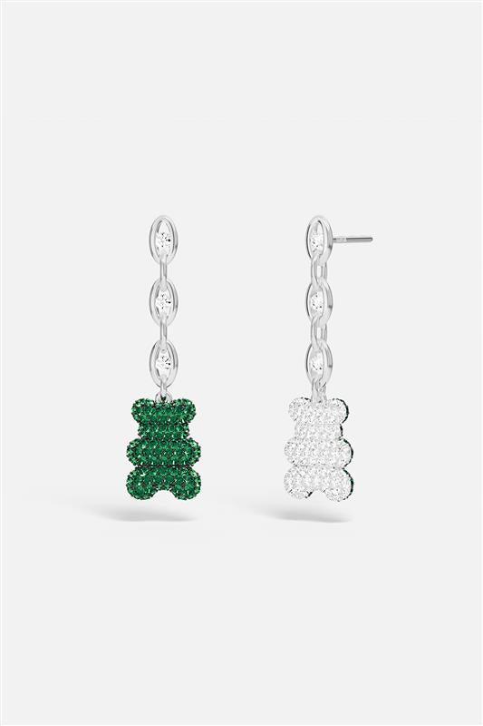 Green bear-shaped earrings on a white background