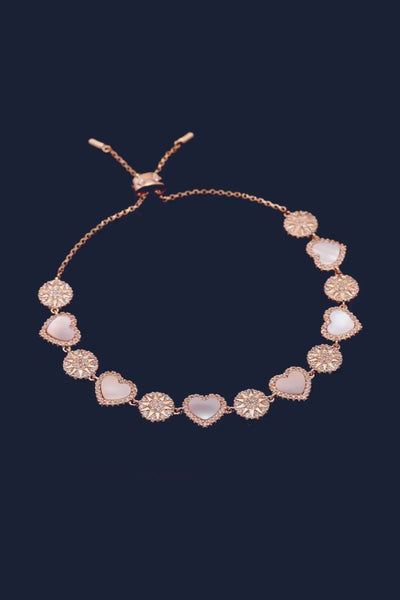 ピンクマザーオブパール ハート＆ドット 調節可能ブレスレット | APM